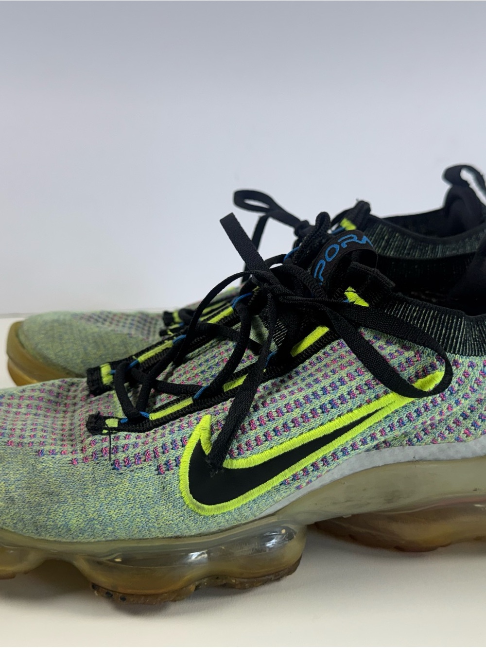 Nike Kids Flyknit VaporMax Sneakers - Neon Yellow/Multicolor